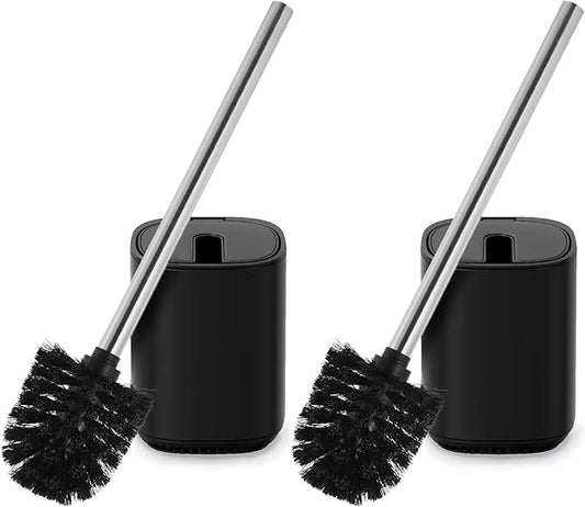 Toilet Brush and Holder Set Durable Toilet Scrubber Sleek Toilet Bowl Brush Stainless Steel Bathroom Toilet Brush Set with Lid Toilet Cleaning Brush 2 Pack