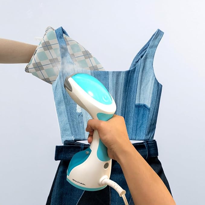 Garment Steamer Ironing Glove with Finger Loop, Heat Resistant Waterproof Ironing Mitt for Heat Resistan Handheld Steamer, Garment Steamer Accessories for Clothes (Blue white)