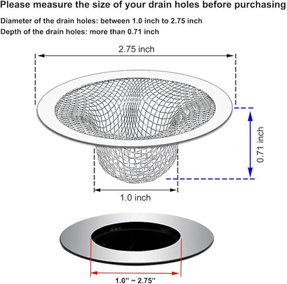 Seatery 2PCS Tub Drain Hair Catcher - 2.75 inch Shower Drain Mesh Strainer, Stainless Steel Shower Bathtub Drain Cover, Bathroom Sink Strainer Filter Basket for Bathroom Sink, Wash Basin Floor Drain