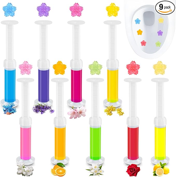 9 Pcs Toilet Gels 117 Count 9 Kinds of Scent Toilet Cleaner Bowl Gel Stamp Kit Toilets Stain Removal Cleaner Flower Stamps Air Freshener for Bathtubs Bathroom (9)