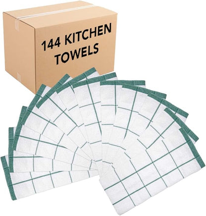 Arkwright Kitchen Tea Towels - (Bulk Case of 144) Soft, 100% Cotton Terry Dishcloths, Highly Absorbent & Quick Dry, Hand Washcloths for Washing, Drying, and Cleaning, 15 x 25 in, Green