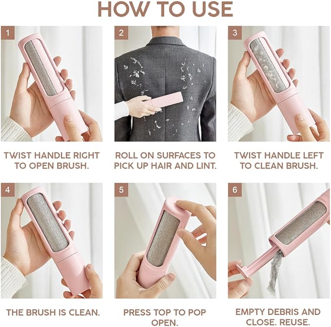 Portable Pet Hair & Lint Remover Roller – Compact Pet Hair & Lint Remover for Clothes, Furniture & Car | Eco-Friendly, Washable & Durable (Pink)