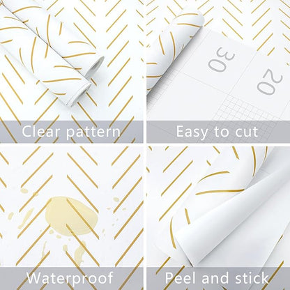 Erfoni Yellow and White Peel and Stick Wallpaper Modern Herringbone Wallpaper Bathroom 17.7inch x 393.7inch Geometric Removable Contact Paper Peel and Stick Self Adhesive Cabinet Wall Paper Waterproof
