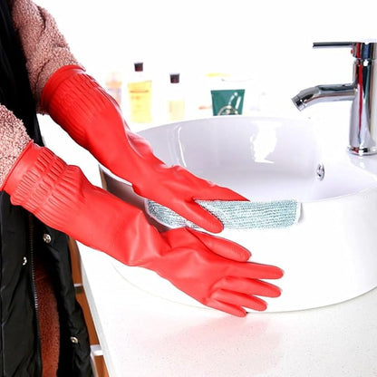Rubber Cleaning Gloves Kitchen Dishwashing Glove 2-Pairs And Cleaning Cloth 2-Pack,Waterproof Reuseable.(Small)