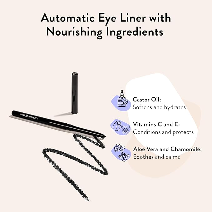Juwel Cosmetics Automatic Eyeliner, Smudge Proof Waterproof Eyeliner with Castor Oil, Aloe Vera, Chamomile & Vitamin E, Long-lasting, Smooth, Creamy & Vegan Formula, No Sharpening Needed