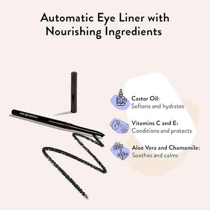 Juwel Cosmetics Automatic Eyeliner, Smudge Proof Waterproof Eyeliner with Castor Oil, Aloe Vera, Chamomile & Vitamin E, Long-lasting, Smooth, Creamy & Vegan Formula, No Sharpening Needed