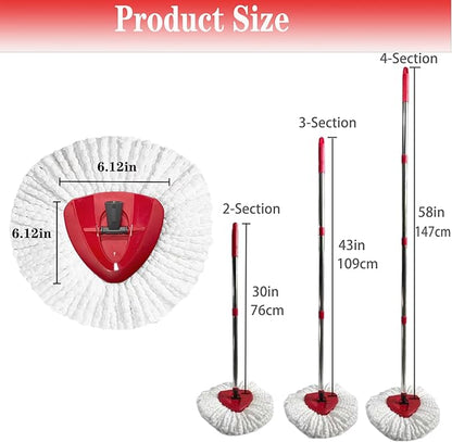 Spin Mop Replacement Head Mop Replace Head Compatible with O Cedar EasyWring Spin Mop - 4 O-Ceda Mop Refills、30-58in Mop Handle and 1 Mop Base Combo Set, 2white