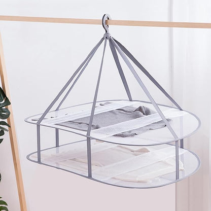 2 Tier Folding Mesh Clothes Drying Rack with Internal Fixation Stackable Sweater Drying Rack Portable Hanging Laundry Rack for Sweater,T-Shirt,Delicates,Swimsuit (1 Pack)