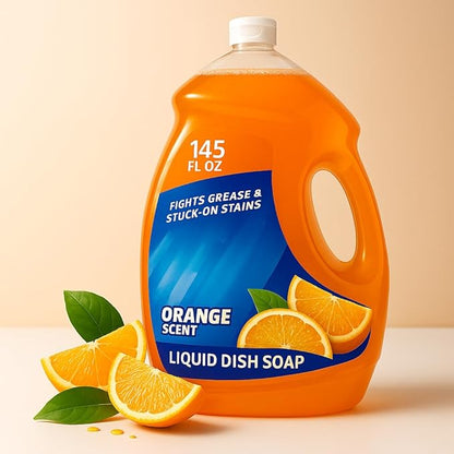 Orange Scent Ultra Dishwashing Liquid – Triple Action Concentrated Dish Soap for Kitchen, Grease-Cutting Formula for Pots, Pans & Dishes, 145 fl oz