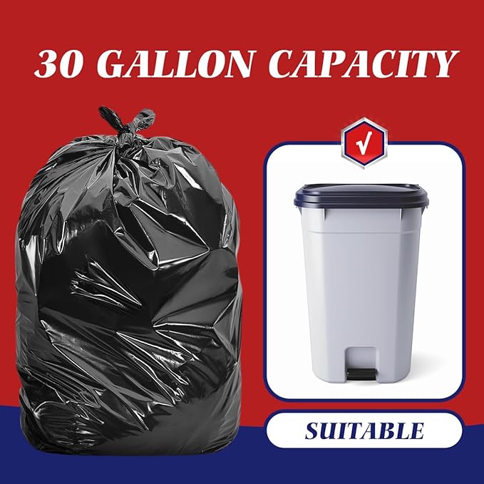 30-33 Gallon 200 Counts Large Black Trash Bags All Purpose Garbage Bags by Teivio, Large Trash Can Liners for Home, Kitchen, Office, Light Residential or Commercial Waste, Outdoor Lawn and Leaf Bags