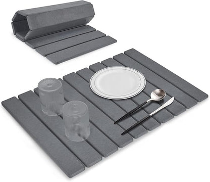 Large Stone Dish Drying Mats for Kitchen Counter, 24"(L)×16"(W), Fast Drying Collapsible Mat, Eco-Friendly Absorbent Diatomaceous Earth Mats for Dishes Bottles, Match Any Countertop【Dark gray】