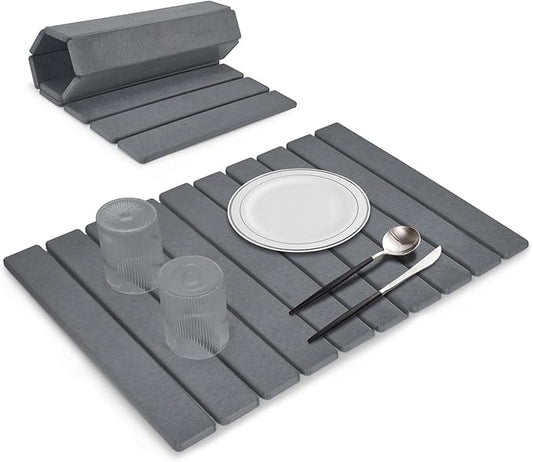 Large Stone Dish Drying Mats for Kitchen Counter, 24"(L)×16"(W), Fast Drying Collapsible Mat, Eco-Friendly Absorbent Diatomaceous Earth Mats for Dishes Bottles, Match Any Countertop【Dark gray】