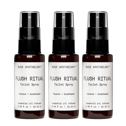 Muse Apothecary Flush Ritual - Aromatic & Refreshing Toilet Spray, Use Before You Go, Infused with Natural Essential Oils - Coconut + Sandalwood - Travel Size Mini Collection, 0.45 oz, 3 Pack