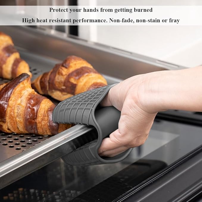 2 Pack Silicone Oven Mitts for Cooking, Heat Resistant Oven Mitt Set, Flexible Oven Gloves, Mini Oven Mitts Set with Non-Slip & Grip Heat Kitchen Mitt for Kitchen Cooking Baking (Grey)