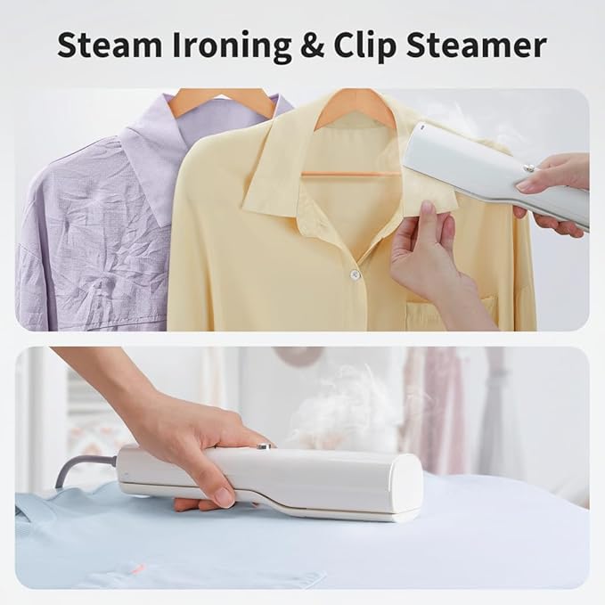 Handheld Garment Steamer & Iron - 3-in-1 Mini Clothes Steamer & Clip Iron, Wet & Dry Ironing, 15s Fast Heat, 900W Powerful Steam, Compact Steamer for Home, Office & Travel, with Travel Bag (120V)