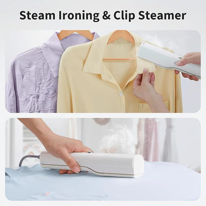 Handheld Garment Steamer & Iron - 3-in-1 Mini Clothes Steamer & Clip Iron, Wet & Dry Ironing, 15s Fast Heat, 900W Powerful Steam, Compact Steamer for Home, Office & Travel, with Travel Bag (120V)