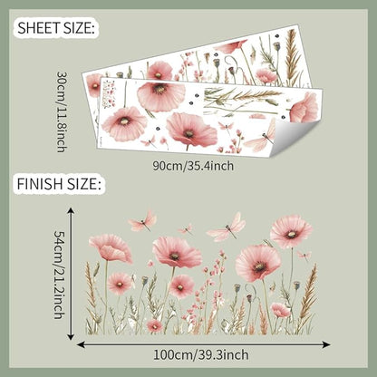 3D Wall Stickers Pink Floral Wall Art Decal Decor for Bedroom Living Room Offices Home Decoration