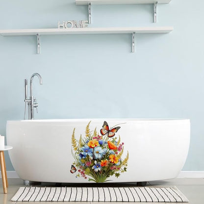 Toilet Stickers Bathroom Wall Decor Flowers Green Plant Butterflies Vinyl Sticker Wall Decals Peel and Stick Wall Stickers for Living Room Bedroom, Bathroom Self-Adhesive Toilet Seat Decals Decor
