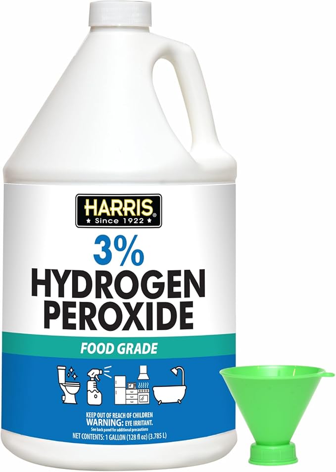 HARRIS 3% Food Grade Hydrogen Peroxide, 128oz, for Kitchen, Bath, Laundry, & Home Cleaning w/Easy Fill Funnel Included