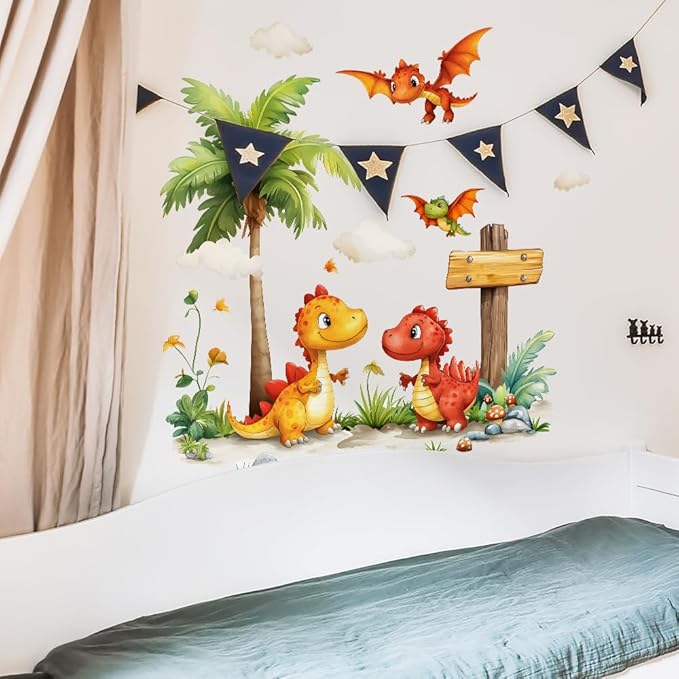 Wall Stickers Decals Kids Peel and Stick Removable for Nursery Kids Bedroom Living Room décor Boys Playroom (Little Dinosaurs)