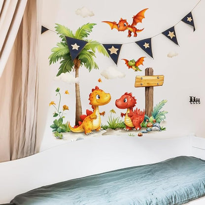 Wall Stickers Decals Kids Peel and Stick Removable for Nursery Kids Bedroom Living Room décor Boys Playroom (Little Dinosaurs)