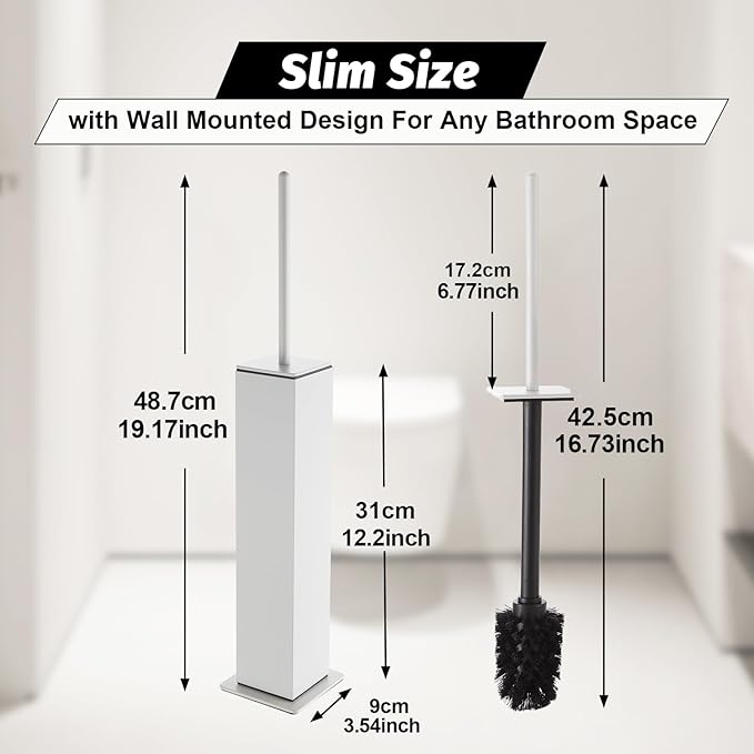 BGL Toilet Brush with Holder Set White Aluminium Standing for Bathroom Toilet Bowl Cleaner Brush and Holder Set, Square Design