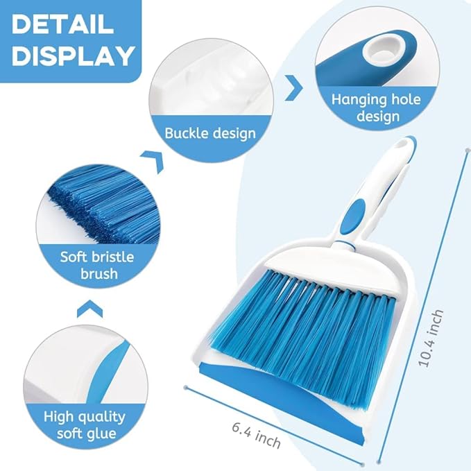 Small Broom and Dustpan Set, Small Dustpan and Brush Set, Mini Dust pan and Brush, Hand Broom and dust pan, Mini dustpans are Ideal for Cleaning Little Areas Like Desks, Chairs, Kitchens, pet Rooms.