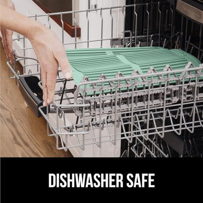 GORILLA GRIP 100% BPA-Free Patented Silicone Dish Drying Mat for Kitchen Counter, Water Catching Ribbed Design, Easy Clean Waterproof Sink Liner, Heat Resistant, Fits Under Rack, 12x16 Inch, Mint