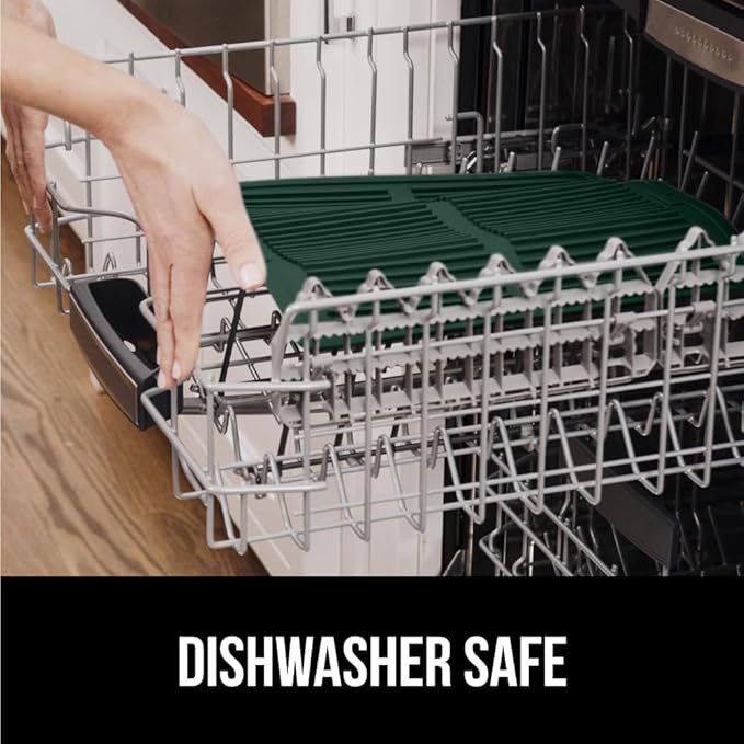 GORILLA GRIP 100% BPA-Free Silicone Dish Drying Mat for Kitchen Counter, Quick Dry, Water Catching Ribbed Design, Easy Clean Waterproof Sink Liner, Heat Resistant, Fits Under Rack, 11x13, Hunter Green