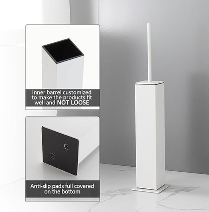 BGL Toilet Brush with Holder Set White Aluminium Standing for Bathroom Toilet Bowl Cleaner Brush and Holder Set, Square Design