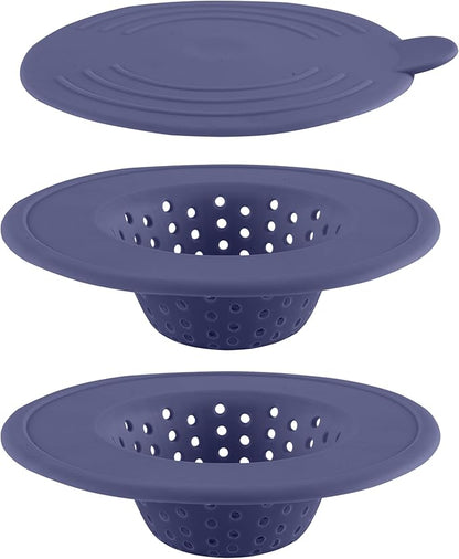COOK WITH COLOR Kitchen Sink Strainer, Silicone, Flexible Sink Strainer, Sink Drain Strainer, 3 Pc Blue