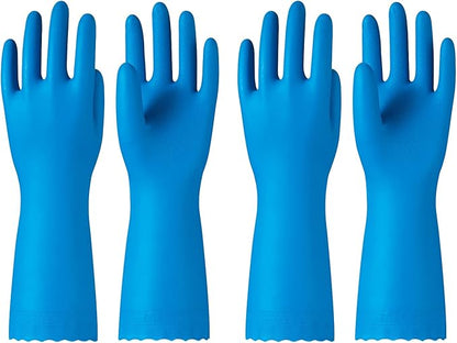 PACIFIC PPE 2 Pairs Reusable Dishwashing Cleaning Gloves with Latex Free, Cotton Lining, Kitchen Gloves, Blue, Small