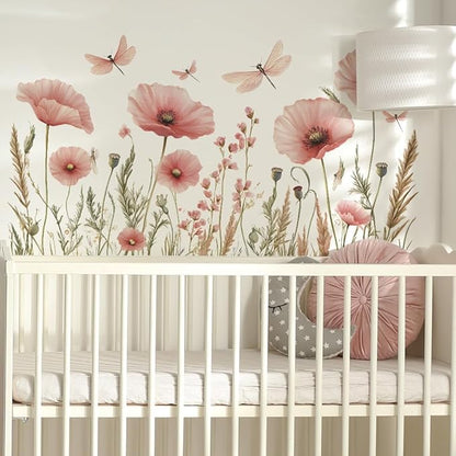 3D Wall Stickers Pink Floral Wall Art Decal Decor for Bedroom Living Room Offices Home Decoration
