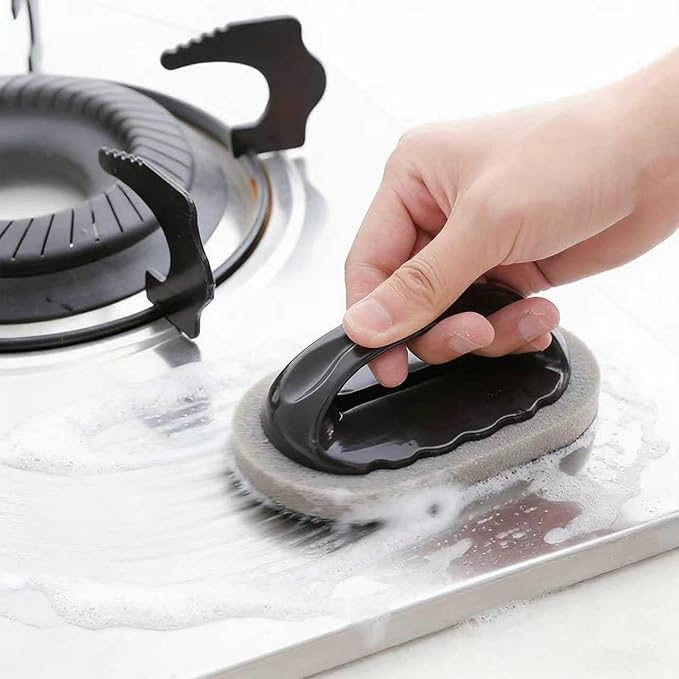 Scrub Sponge with Handle, Scrubbing Pad for Stubborn Stains on Pots Pans & Kitchen Surfaces (2pcs)