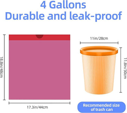 40 Count 4 Gallon Trash Bags Drawstring,Small Plastic Garbage Bags Unscented Thick for Bathroom,Kitchen,Office,Car,3-4 Gal mini Trash Bags For Small Can,40 Count red