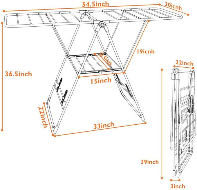 DORTALA Foldable Drying Rack, Laundry Clothes Storage, Portable Folding Dryer, Heavy Duty Clothes Hanger, Clothes Drying Rack, Lightweight and Stable Stainless Steel Clothes Dryer, for anUse