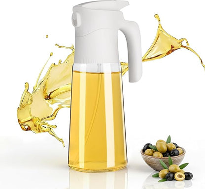 NYXVAULT，A 300ml glass olive oil spray bottle, with precise dosage control, works as a practical kitchen，air fryer tool for salads, frying, grilling (White)