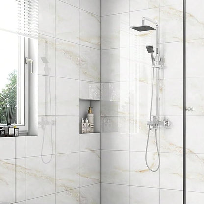 Chejiaye 10pcs Marble Peel and Stick Backsplash Waterproof Washroom Wall Panels, Peel and Stick Tile, PVC Foam Wall Panels for Kitchen,Bathroom,Living Room,Colorful (White and Yellow,11.8" x 11.8")
