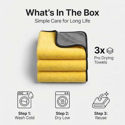 Microfiber Towels for Cars - 15.7" x 15.7" inches, Highly Absorbent Professional Grade Drying Towel Set for Superior Cleaning and Drying Performance - Car Drying & Kitchen Towel - Pack of 3