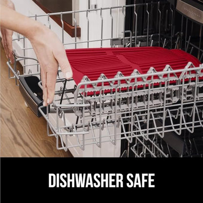 GORILLA GRIP 100% BPA-Free Patented Silicone Dish Drying Mat for Kitchen Counter, 18x24 Inch, Water Catching Ribbed Design, Easy Clean Waterproof Sink Liner, Heat Resistant, Fits Under Rack, Red