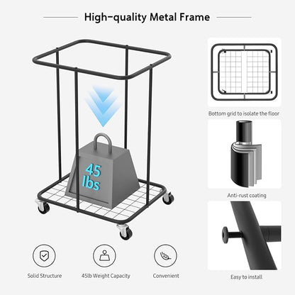 Laundry Basket 155L, Oxford Fabric Laundry Hampers, Metal Frame and Removable Bag Design with Wheels, Suitable for Bedroom, Bathroom, Dorm Room, Laundry Room (Pure Black)