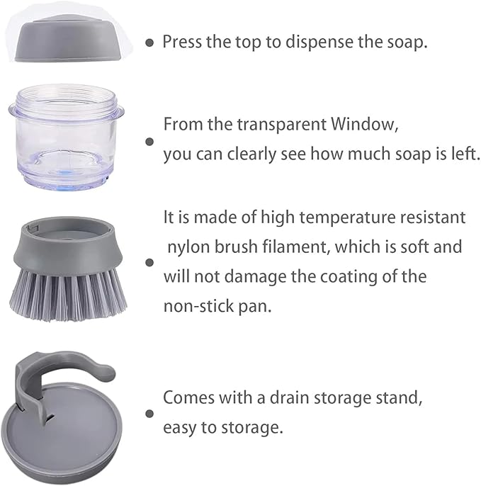 Cleaning Brush with Soap Dispenser for Kitchen, Sink, Dish Washer with Stand|Multi-Functional Cloth Brush for Washing Clothes Kitchen Dish Cleaning with Liquid Dispenser (DishBrush+ClothBrush)