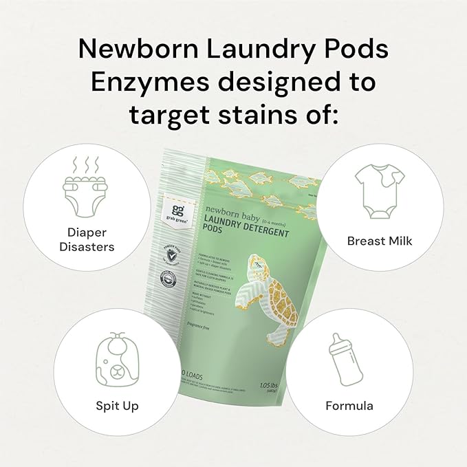 Grab Green Newborn Baby Laundry Detergent Pods and Dryer Sheets Bundle, 30 Count Pods and 40 Dryer Sheets, Calming Chamomile Scent, Plant and Mineral Based Laundry Care Set