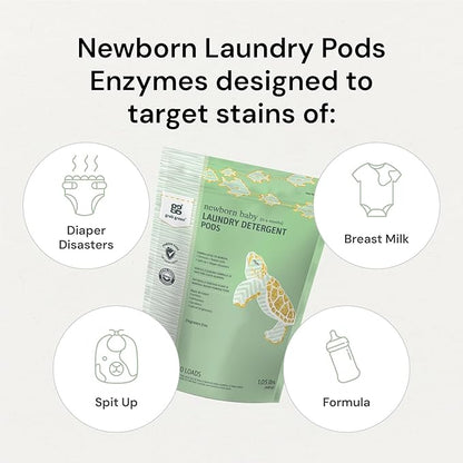 Grab Green Newborn Baby Laundry Detergent Pods and Dryer Sheets Bundle, 30 Count Pods and 40 Dryer Sheets, Calming Chamomile Scent, Plant and Mineral Based Laundry Care Set