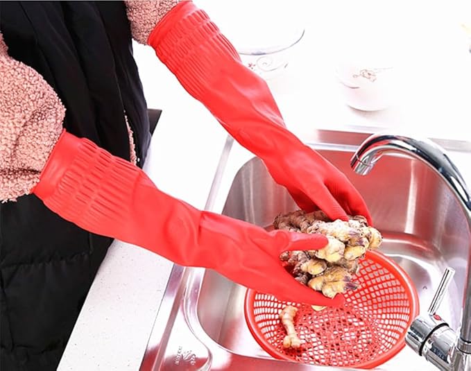 Rubber Cleaning Gloves Kitchen Dishwashing Glove 2-Pairs And Cleaning Cloth 2-Pack,Waterproof Reuseable.(Medium)