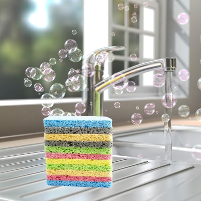 12PCS Cleaning Sponge，2.5X4.0 inches, Kitchen DishSponge, Cleaning Scrub Color Sponge, Biodegradable Natural Sponge, Non-Scratch Kitchen Cellulose Dishwashing.