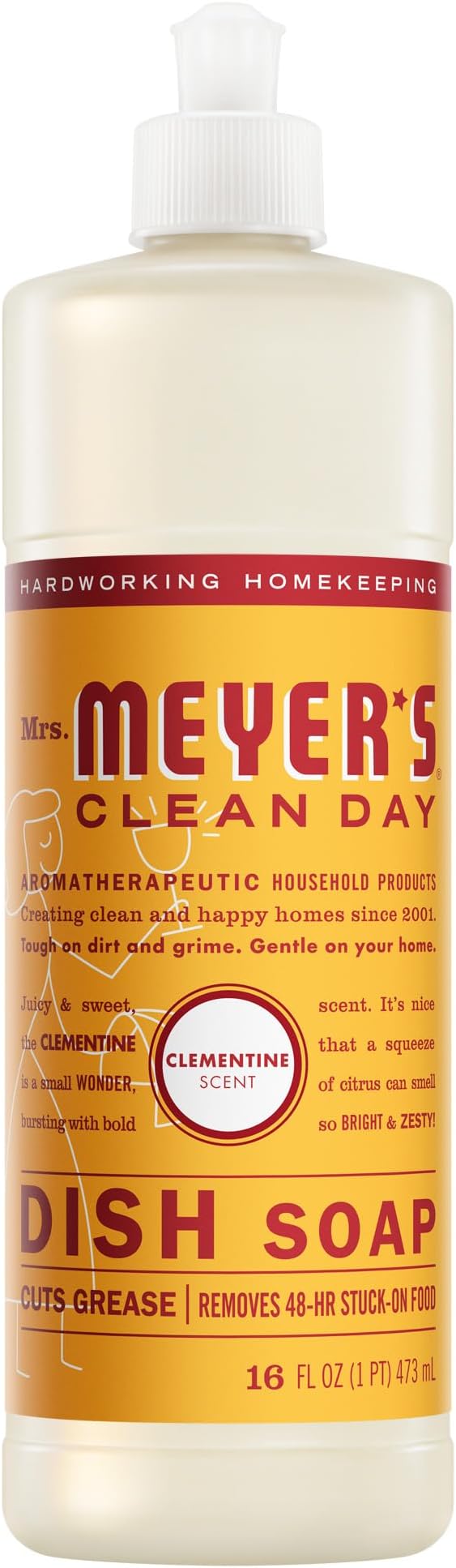 MRS. MEYER'S CLEAN DAY Liquid Dish Soap, Clementine Scent 16 Fl Oz
