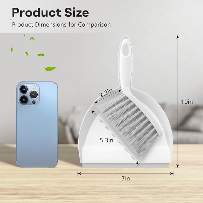 NACENA Handheld Dustpan and Broom Set – Mini Compact Brush Combo for Desktop, Sofa, Car & Kitchen Crumbs Small Cleaning Tool with Stiff Bristles, Grey