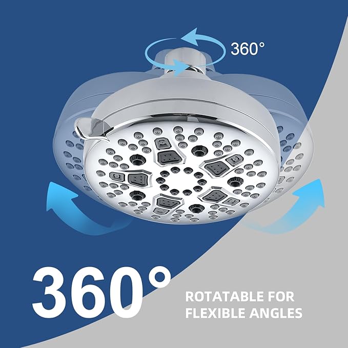 High Pressure Shower Head, 7-Spray Mode Adjustable Showerhead with 4-Inch Round Head, High Flow Handheld Shower for Low Water Pressure, Easy Install & Clean, Round Chrome