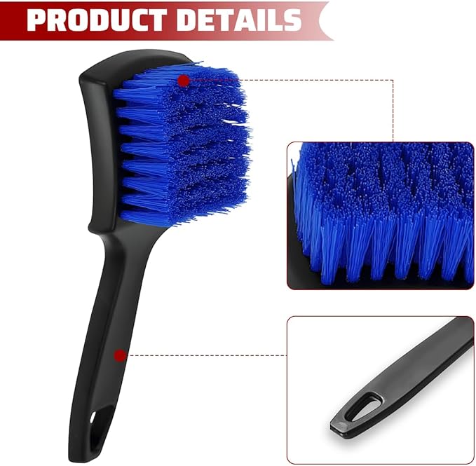 Car Carpet Cleaning Brush, Stiff Bristles Vehicle Wheel Hub Rims Wash Brush with Short Handle, Automotive Detailing Tire Cleaner, Universal for SUV Automobile Truck (Blue)